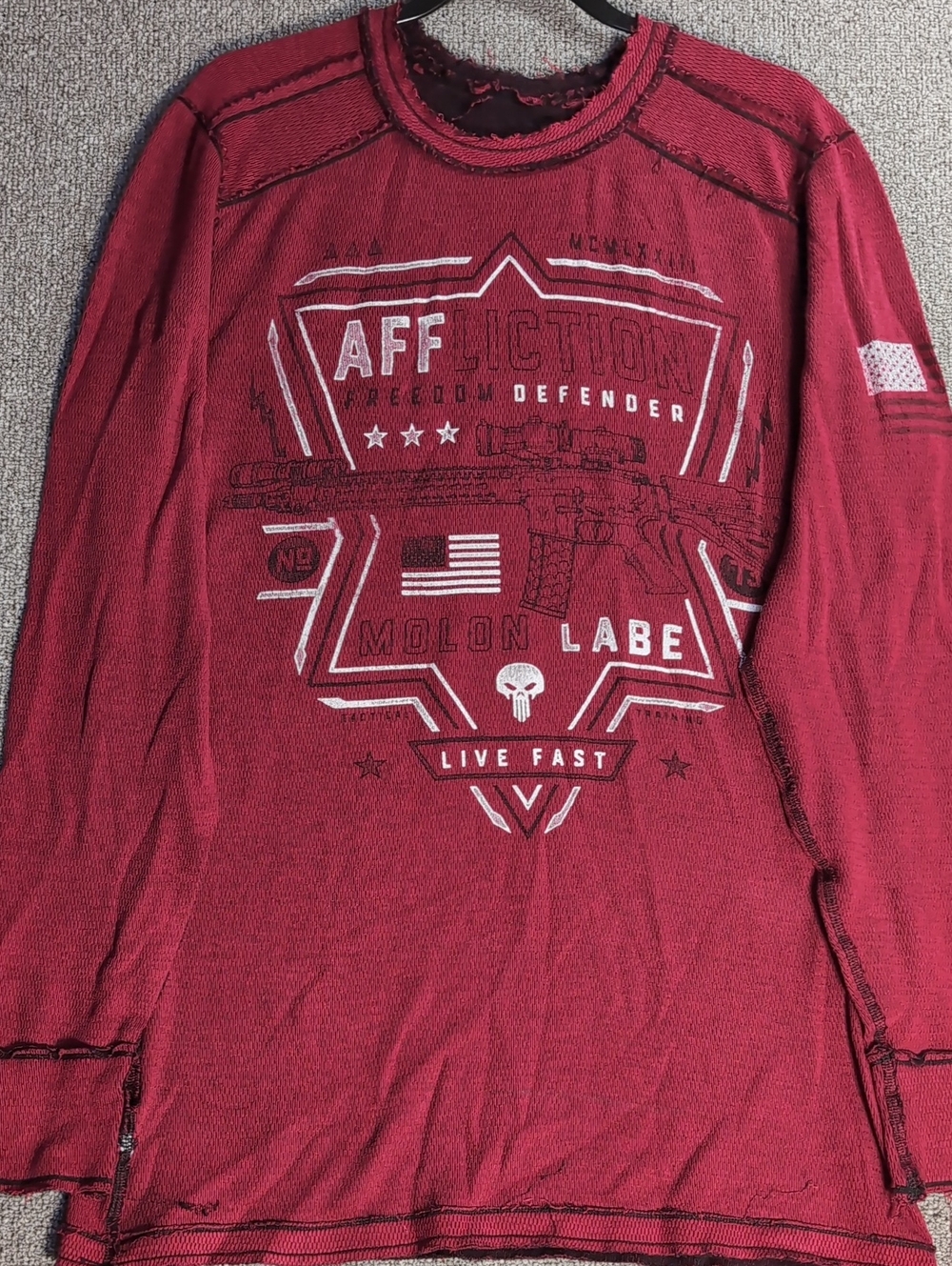 Affliction Freedom Defender Reversible Thermal Sz XL in Red/Burgundy Molon Labe